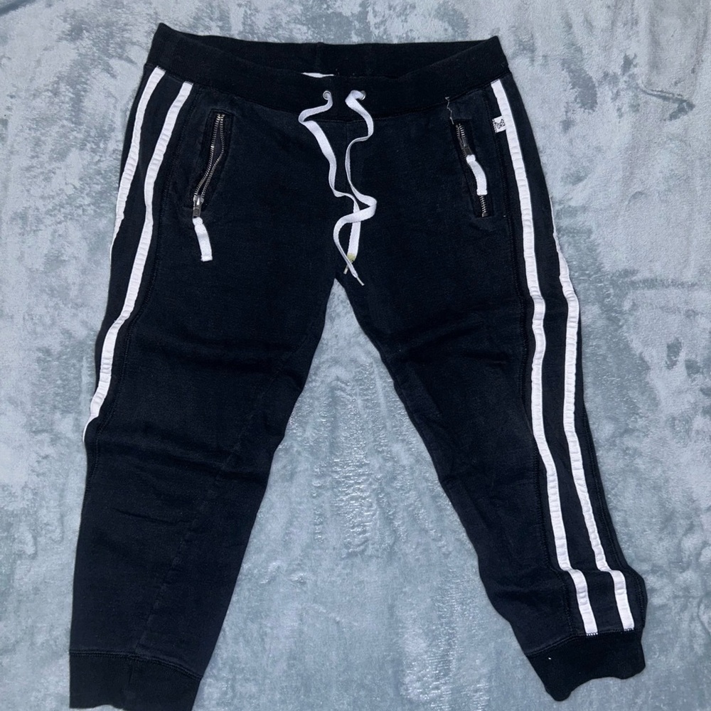 Self Esteem Black Sweatpants with White Stripes and Tapered Design